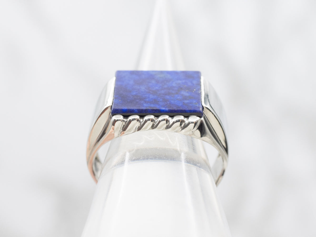 Unisex East-to-West Set Rectangle Cut Lapis Ring