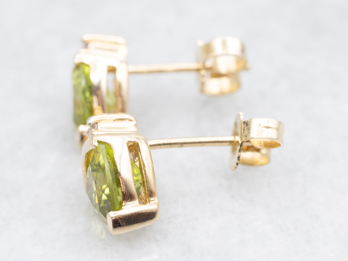 Trillion Cut Peridot and Diamond Stud Earrings