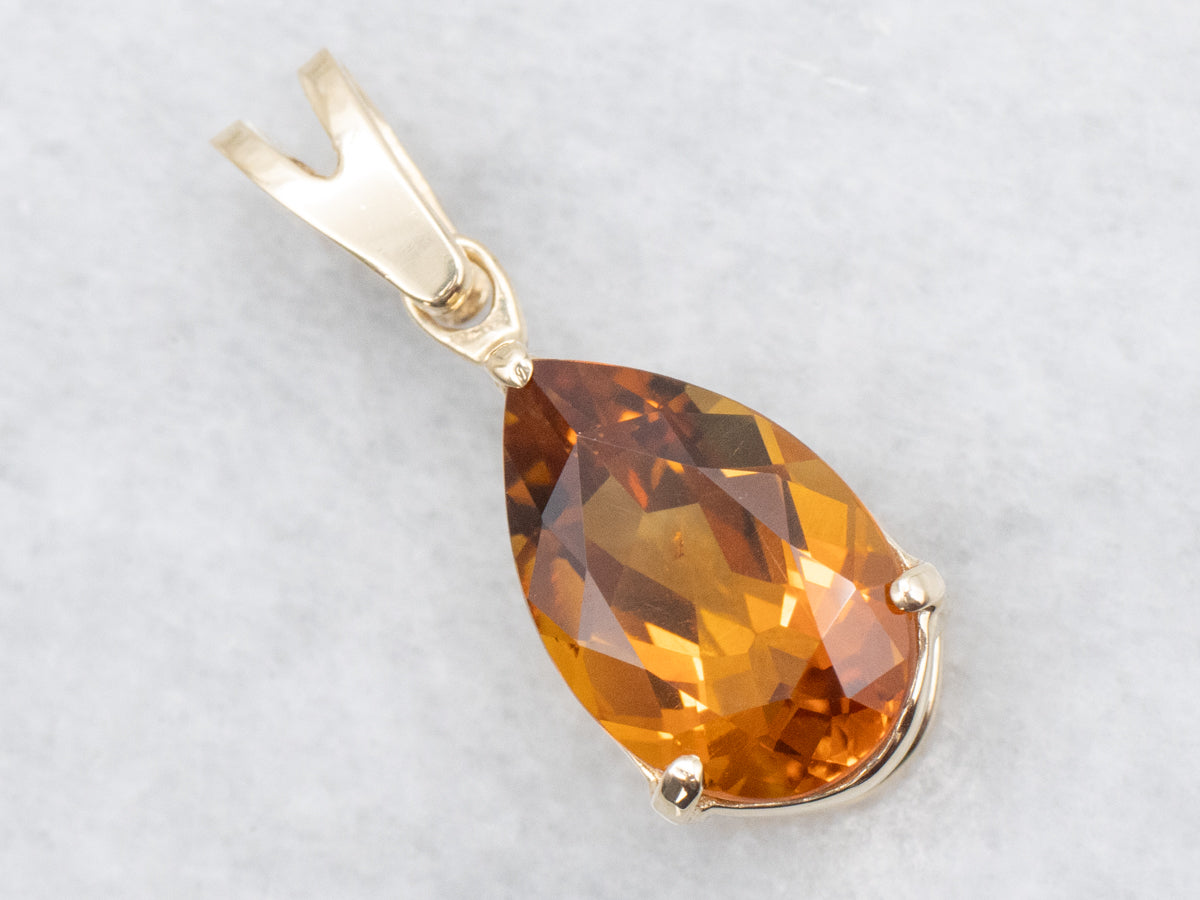 Stunning Pear-Cut Citrine Solitaire Pendant