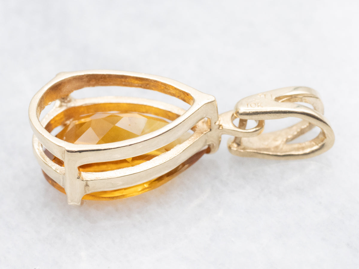 Stunning Pear-Cut Citrine Solitaire Pendant
