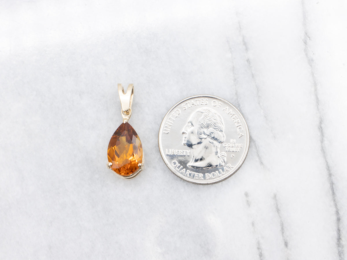 Stunning Pear-Cut Citrine Solitaire Pendant