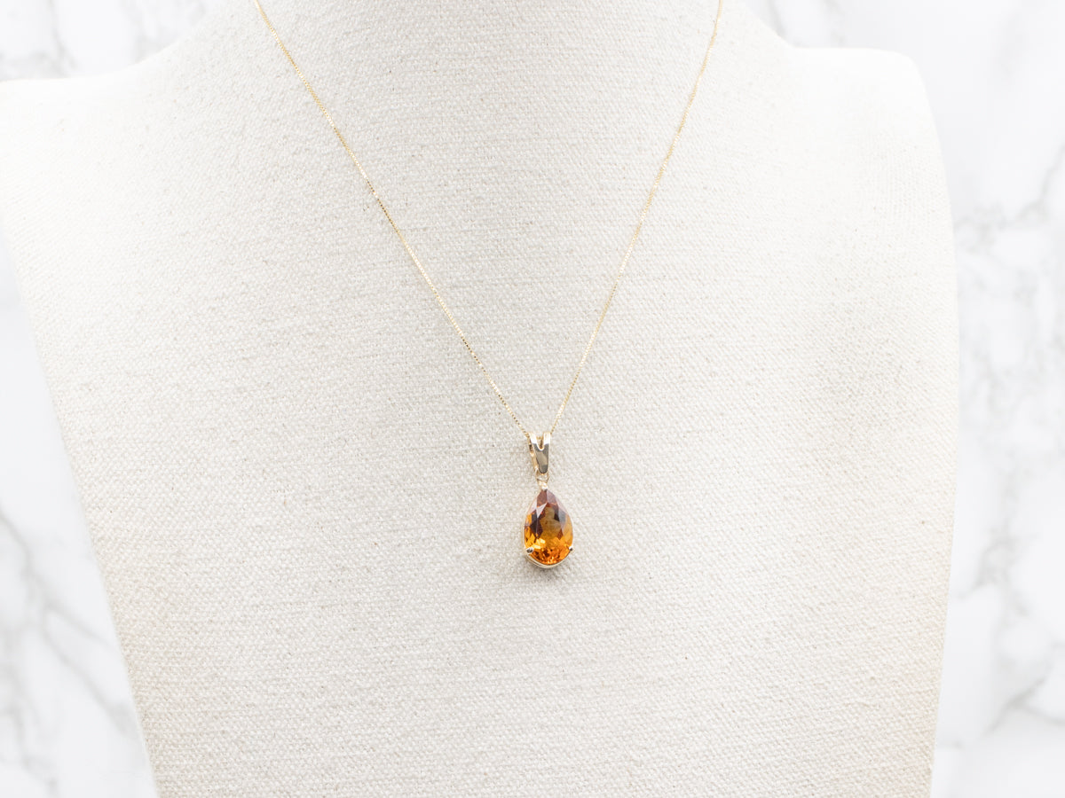 Stunning Pear-Cut Citrine Solitaire Pendant