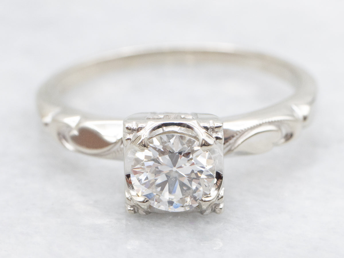 Sweetheart 1950s European Cut Diamond Solitaire Engagement Ring