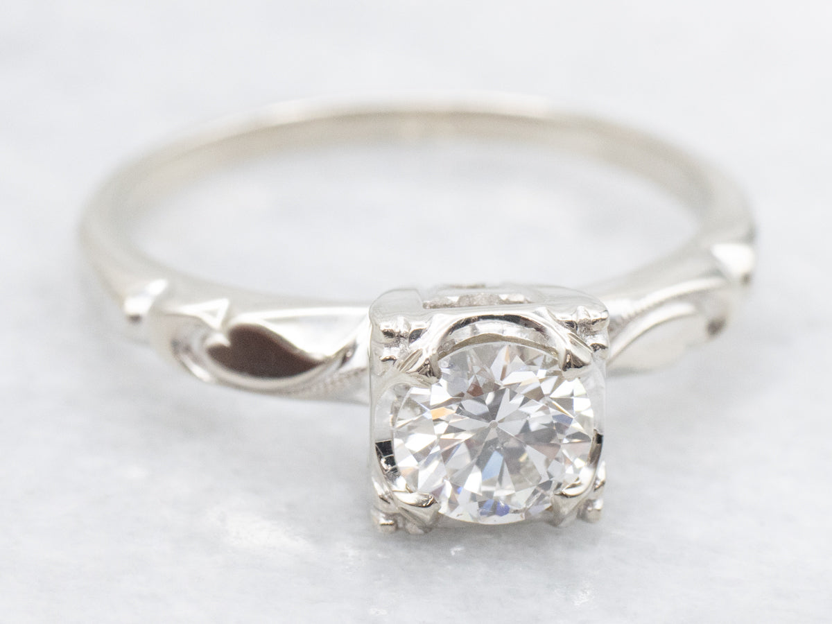 Sweetheart 1950s European Cut Diamond Solitaire Engagement Ring