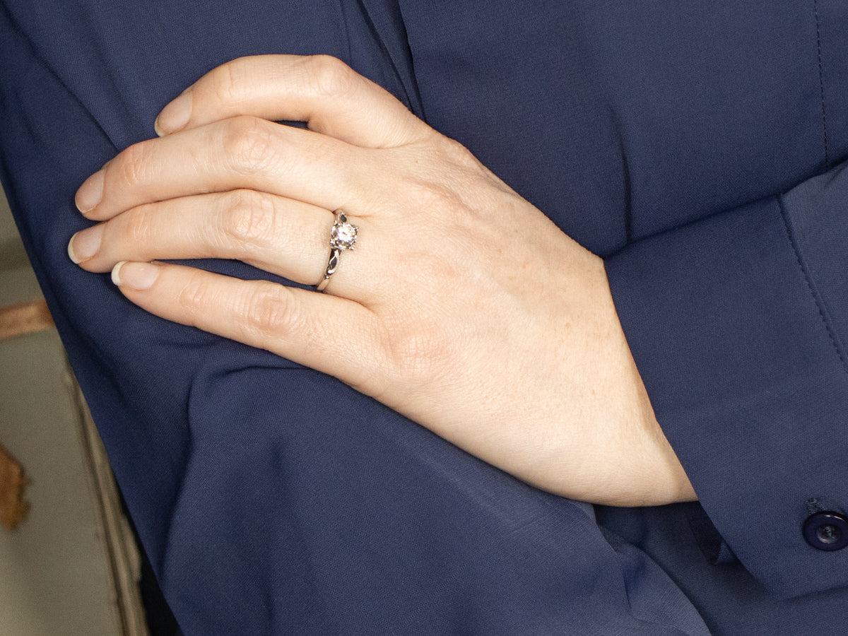 Sweetheart 1950s European Cut Diamond Solitaire Engagement Ring