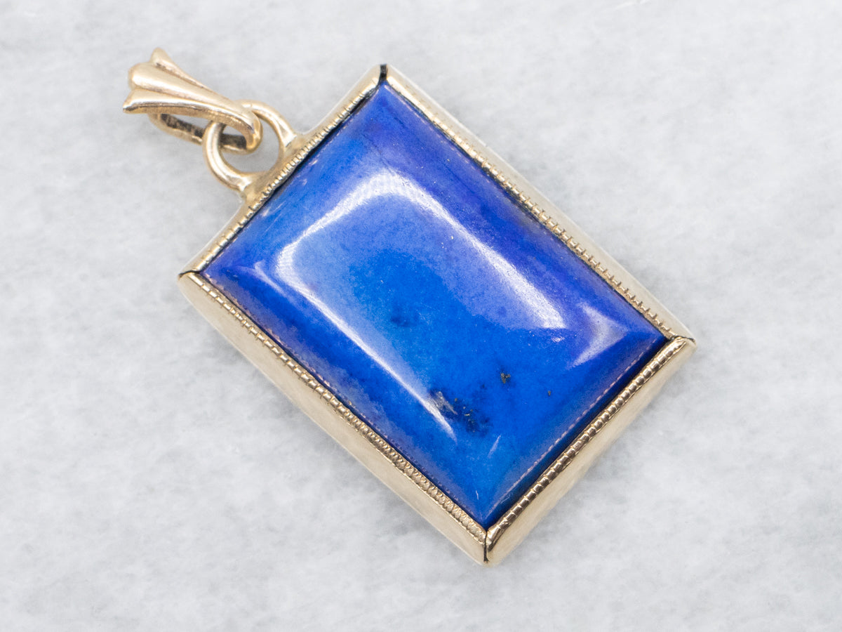 Yellow Gold Rectangle Cut Lapis Pendant
