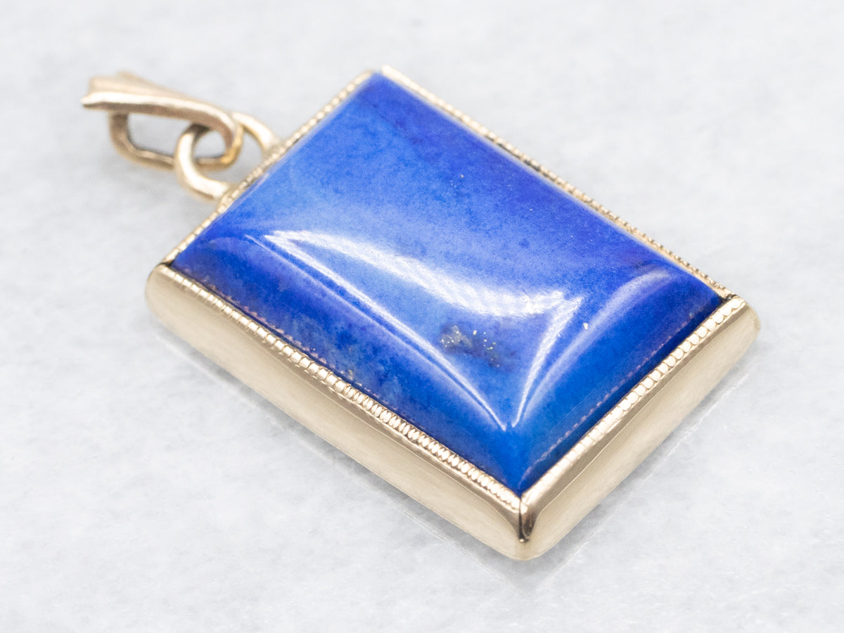 Yellow Gold Rectangle Cut Lapis Pendant