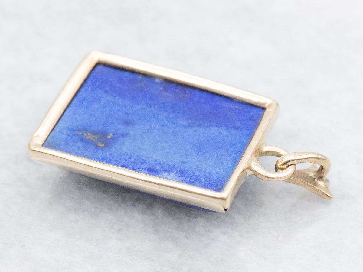 Yellow Gold Rectangle Cut Lapis Pendant