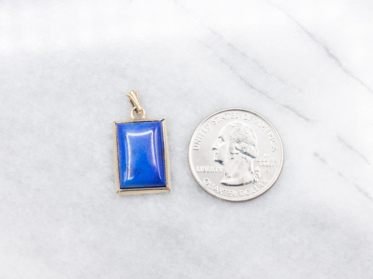 Yellow Gold Rectangle Cut Lapis Pendant