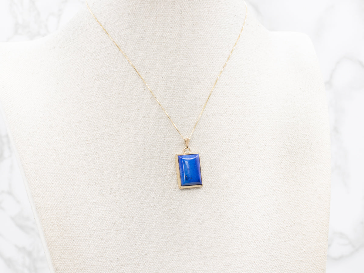 Yellow Gold Rectangle Cut Lapis Pendant
