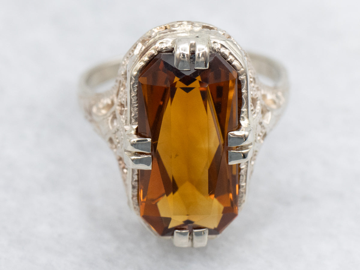 Art Deco Citrine Solitaire Ring