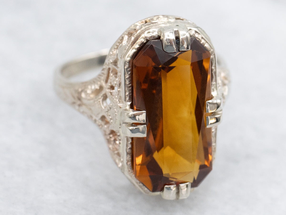 Art Deco Citrine Solitaire Ring