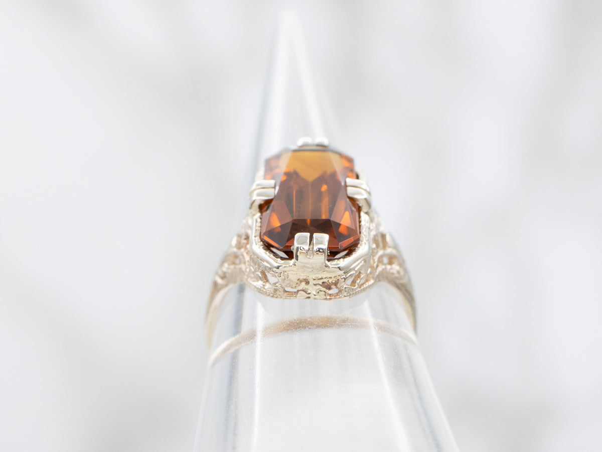 Art Deco Citrine Solitaire Ring