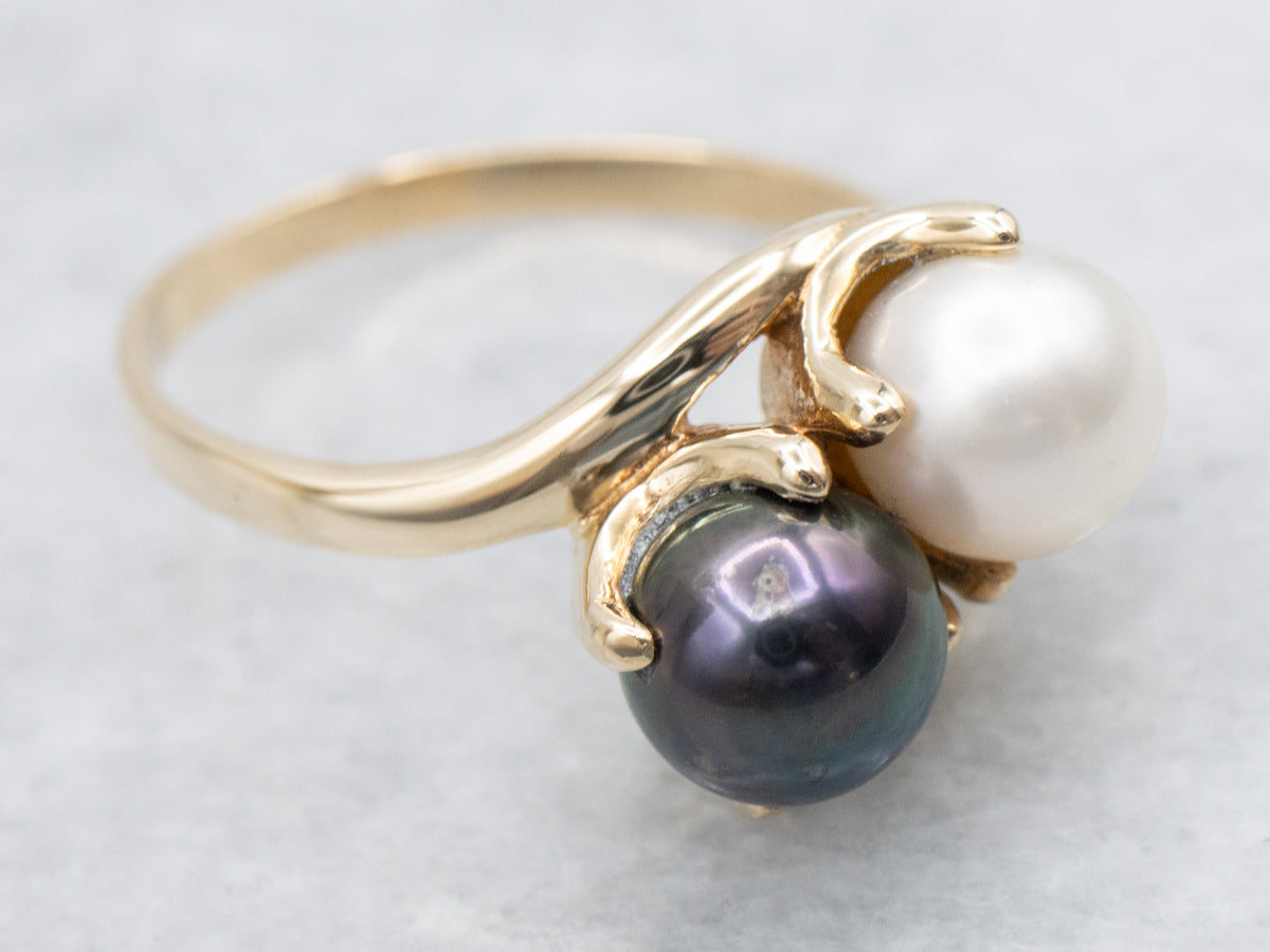 Vintage Black and White Pearl Bypass Ring