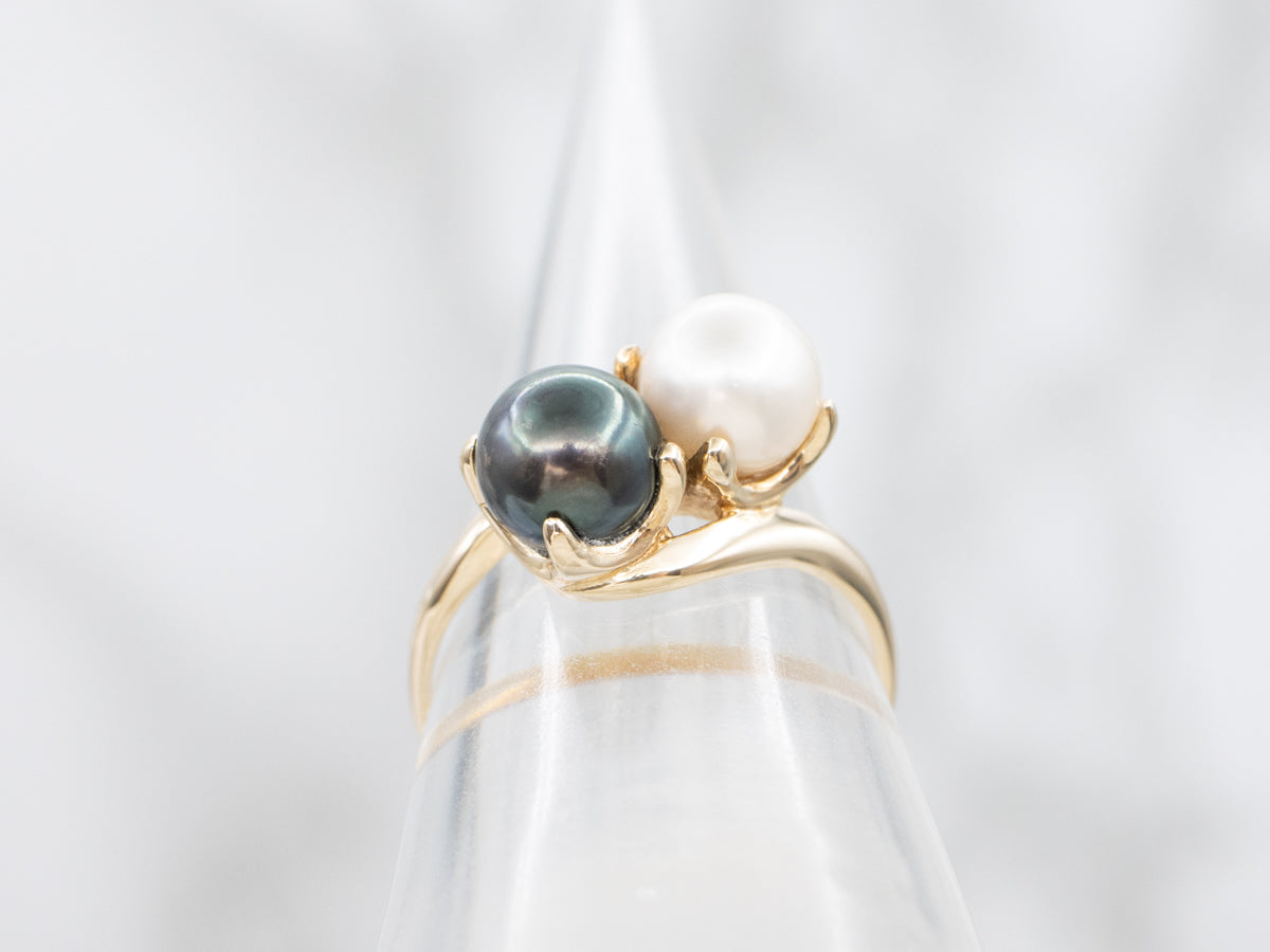Vintage Black and White Pearl Bypass Ring
