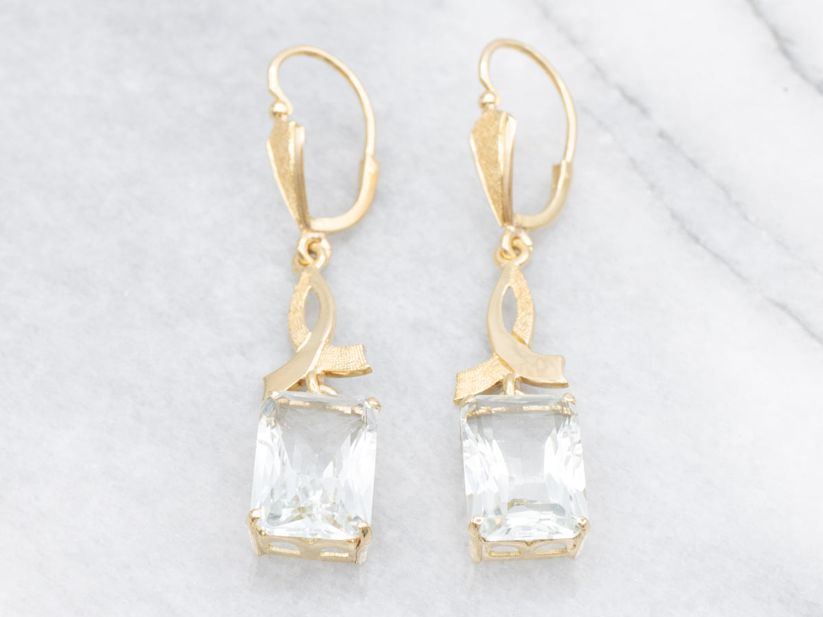 Blue Topaz and Gold Cancer Awareness Drop Earrings