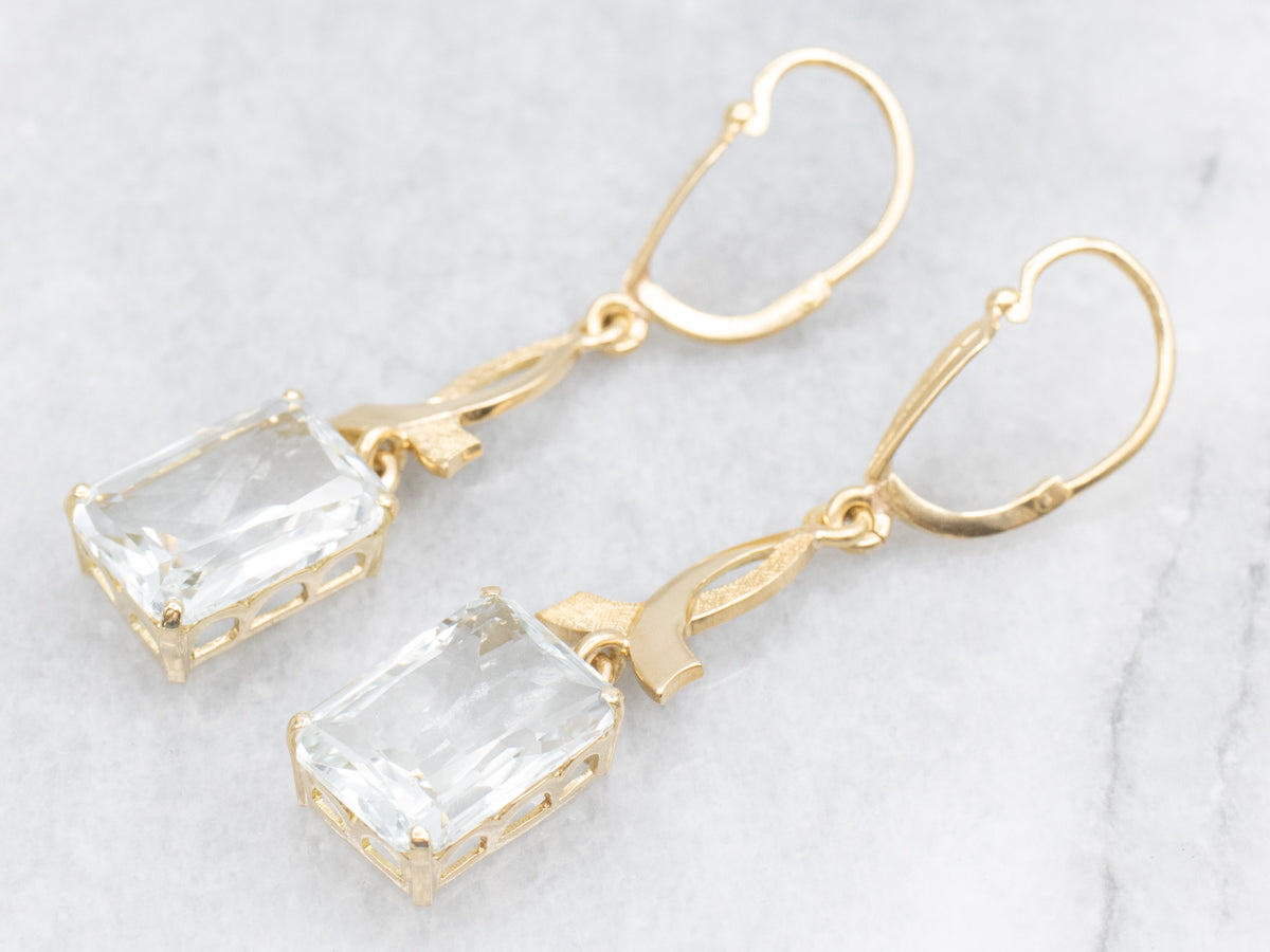 Blue Topaz and Gold Cancer Awareness Drop Earrings