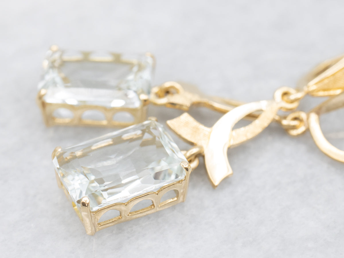 Blue Topaz and Gold Cancer Awareness Drop Earrings