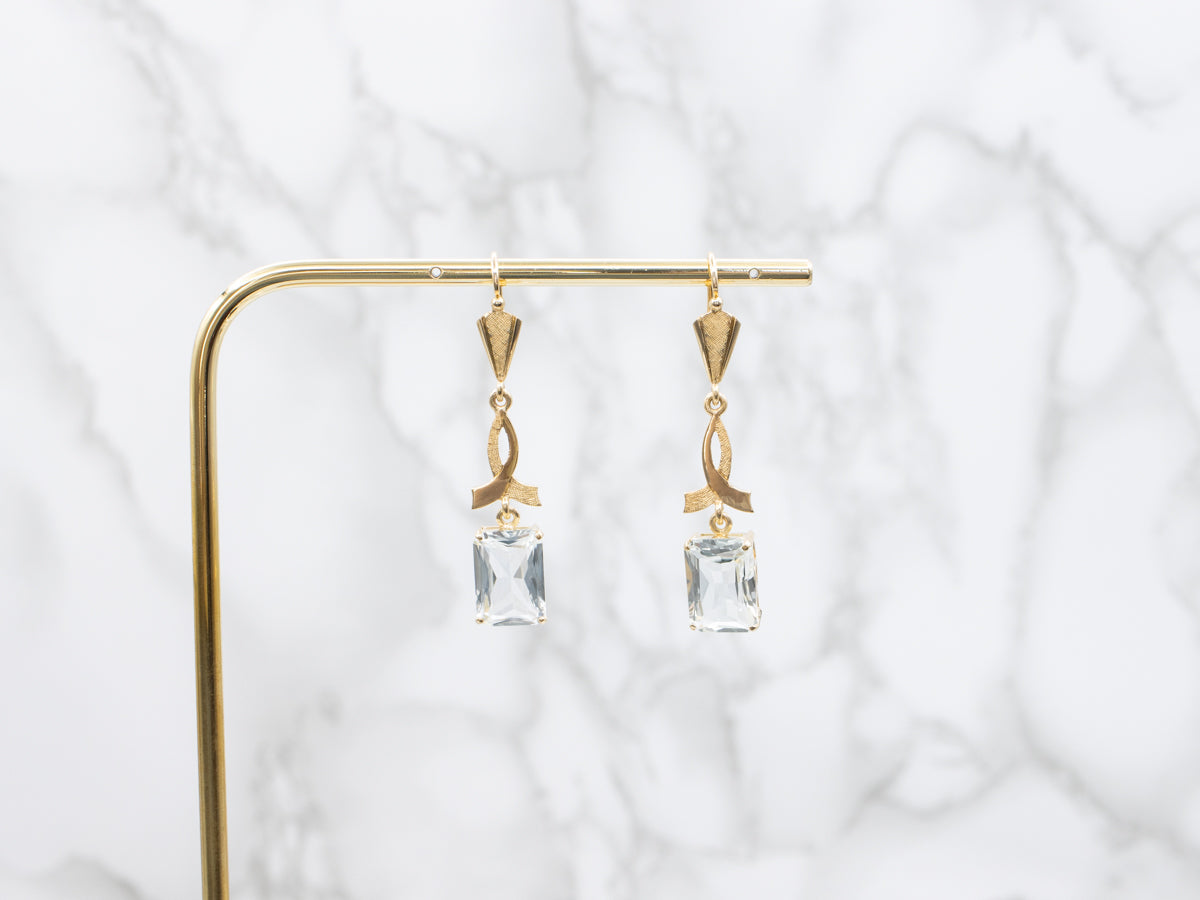Blue Topaz and Gold Cancer Awareness Drop Earrings