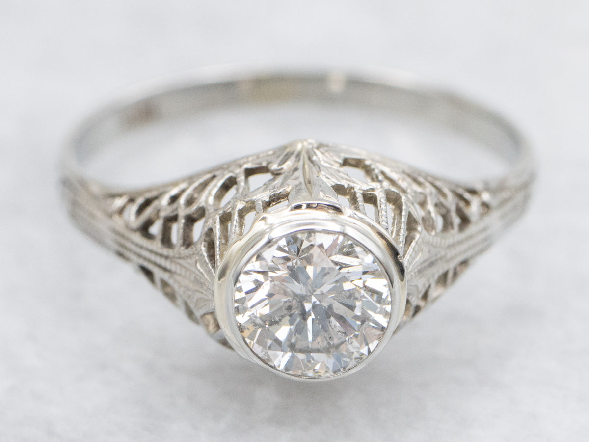 Art Deco Bezel-Set Brilliant Diamond Solitaire Engagement Ring