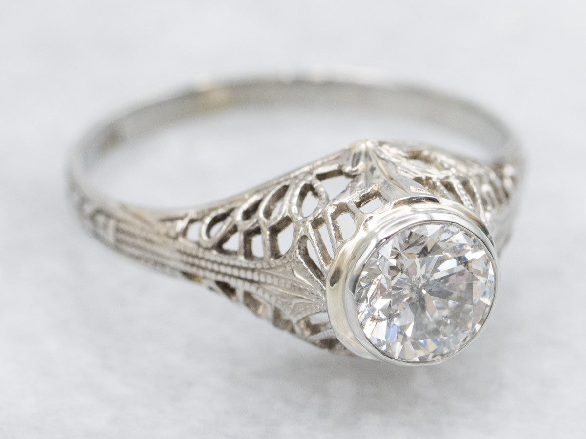 Art Deco Bezel-Set Brilliant Diamond Solitaire Engagement Ring