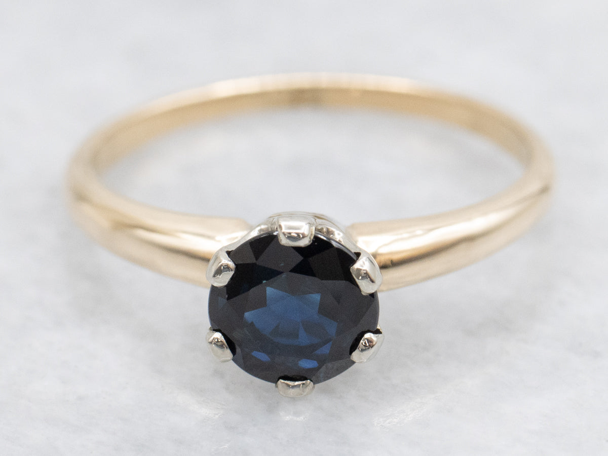 Two Tone Gold Sapphire Solitaire Ring