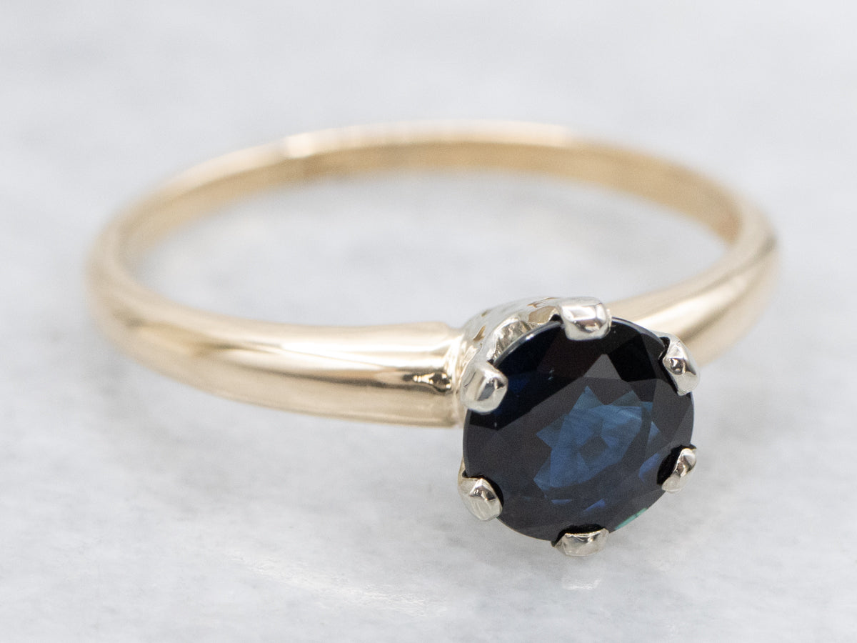 Two Tone Gold Sapphire Solitaire Ring