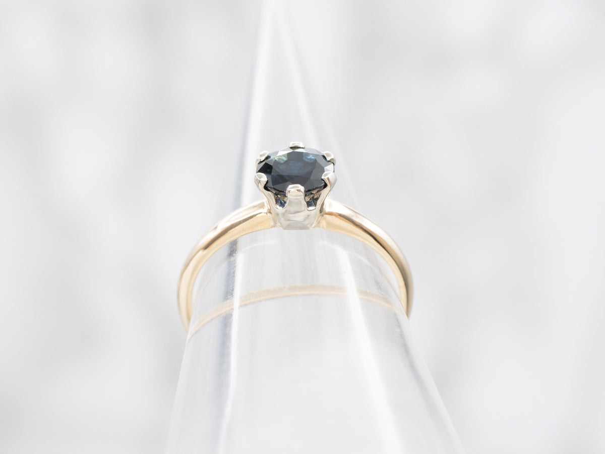 Two Tone Gold Sapphire Solitaire Ring