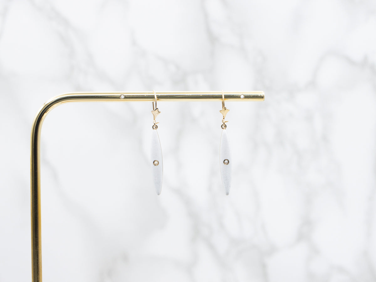 Antique White Enamel and Seed Pearl Lingerie Pin Conversion Drop Earrings