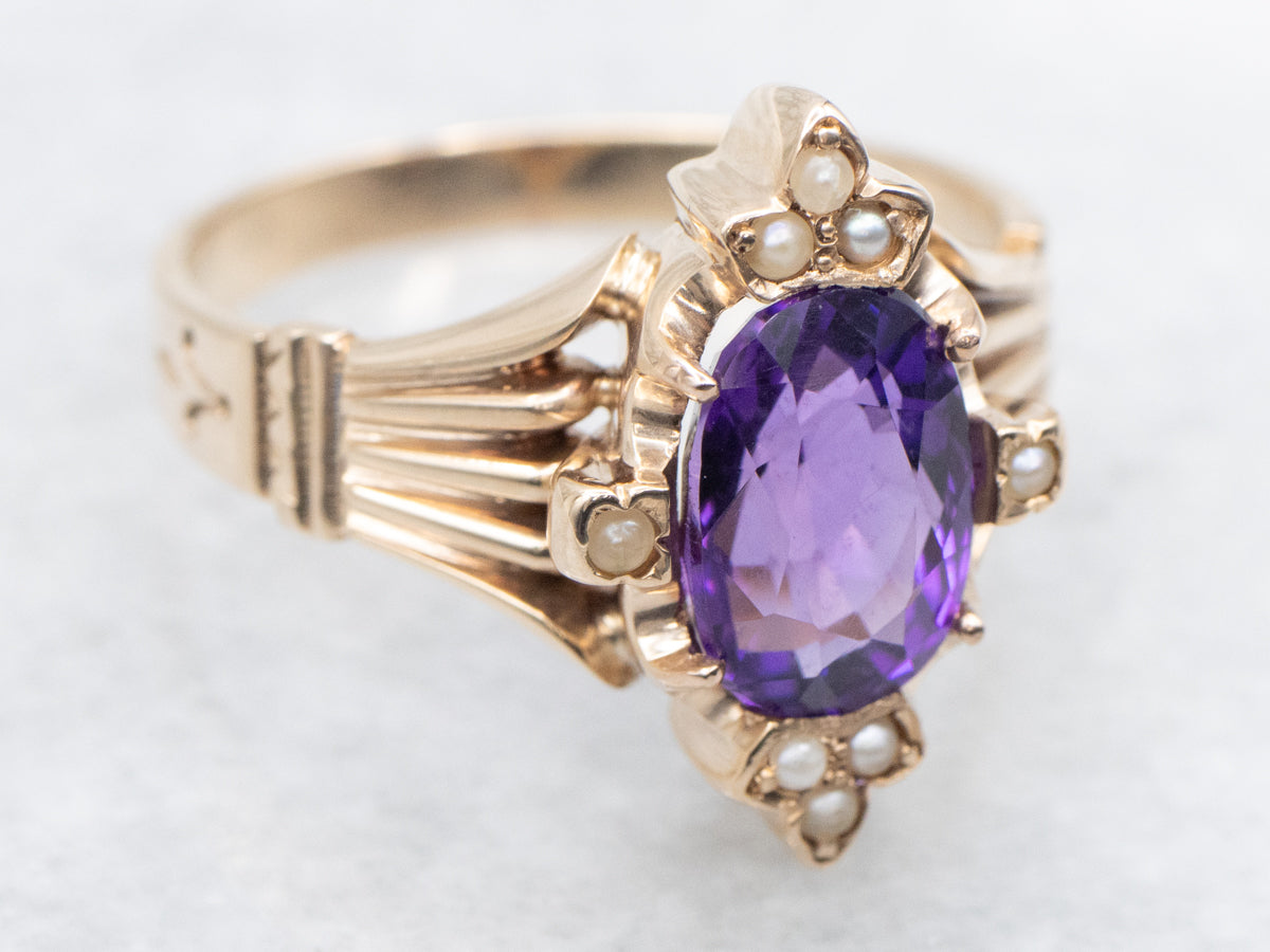 Victorian Amethyst and Seed Pearl Ring