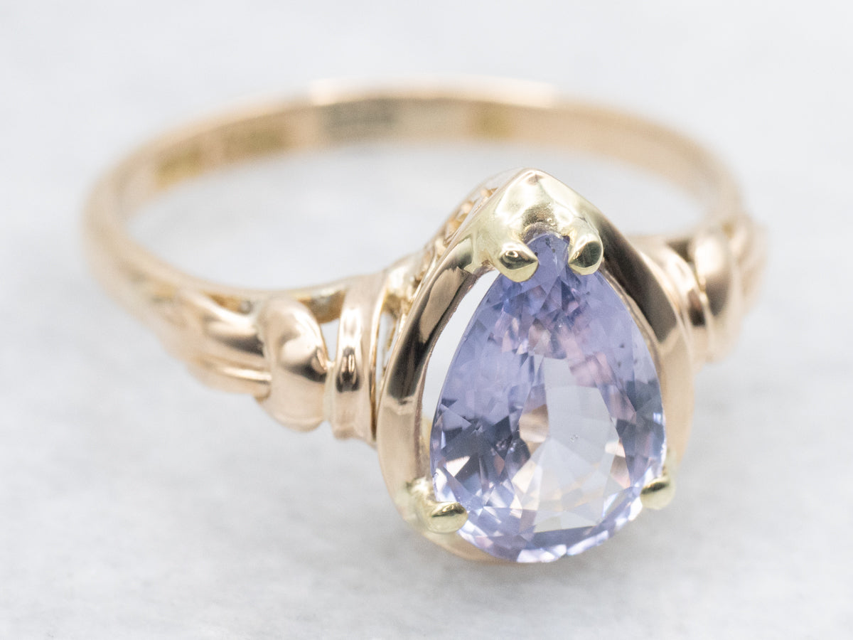 Teardrop Purple Spinel Vintage Solitaire Ring
