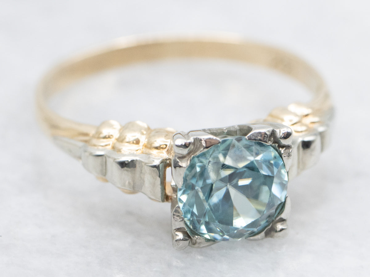Retro Era Blue Zircon Two-Tone Gold Solitaire Ring