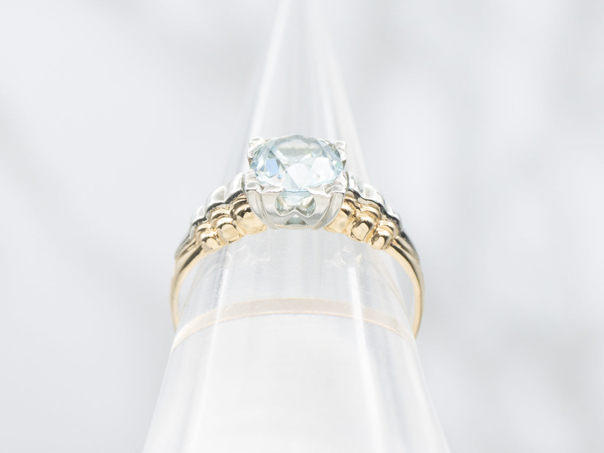 Retro Era Blue Zircon Two-Tone Gold Solitaire Ring