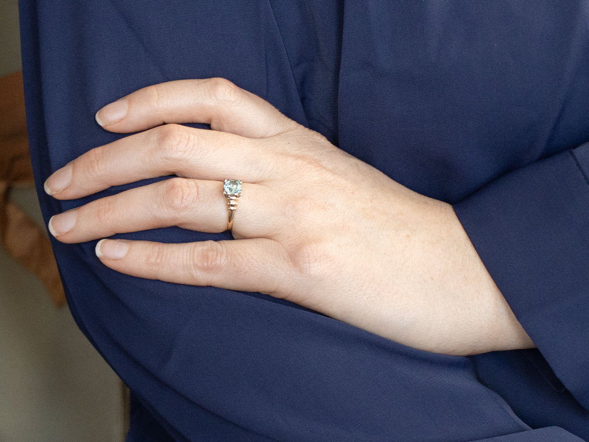 Retro Era Blue Zircon Two-Tone Gold Solitaire Ring