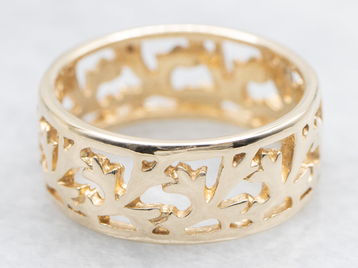 Polished Gold Botanical Filigree Band