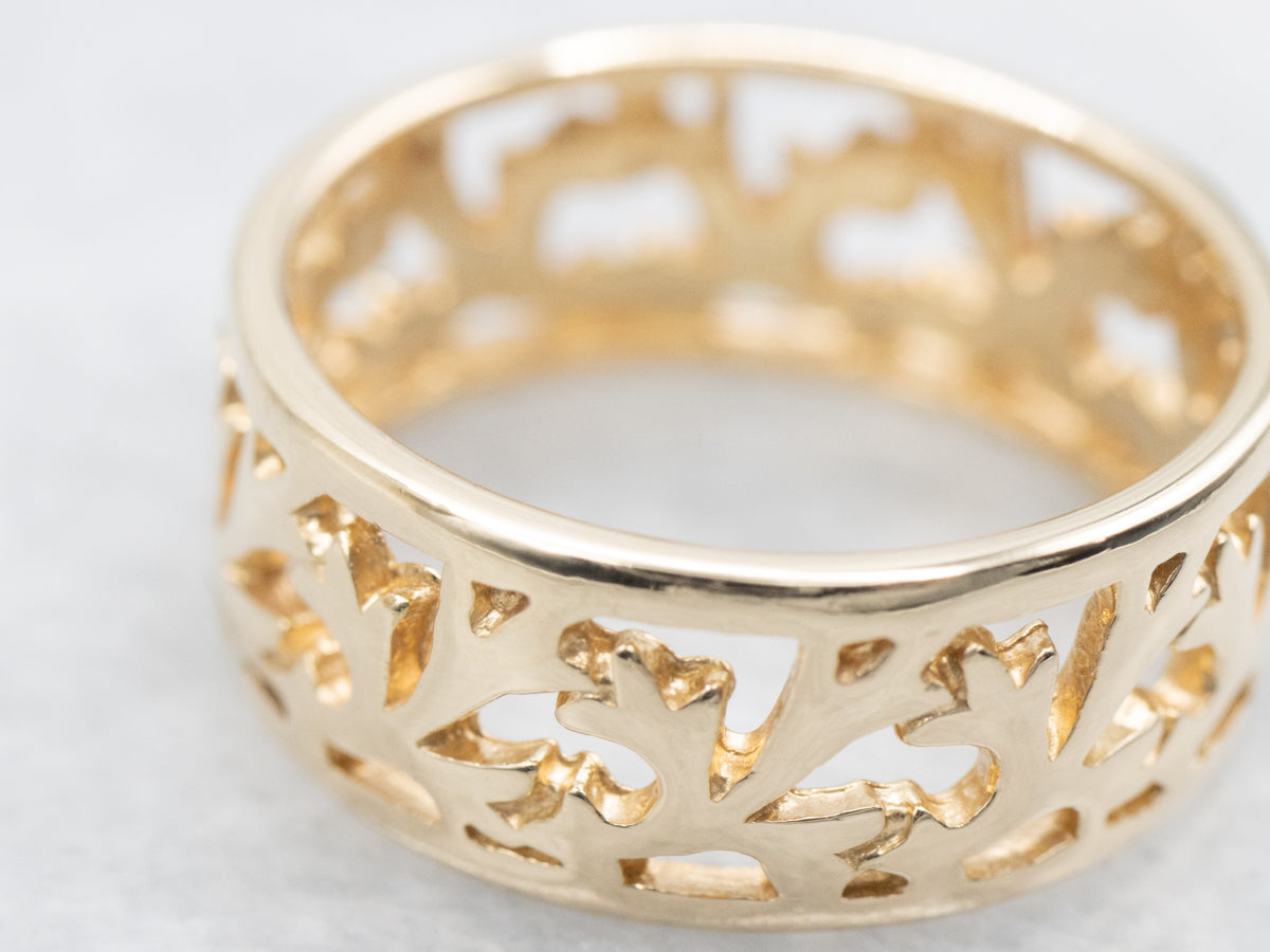 Polished Gold Botanical Filigree Band
