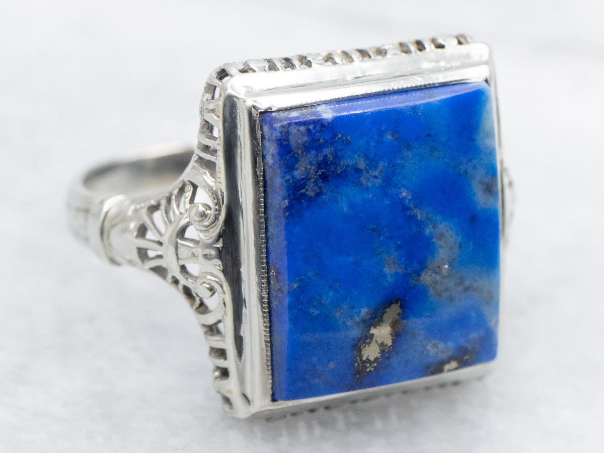 Stunning Art Deco Lapis Cocktail Ring