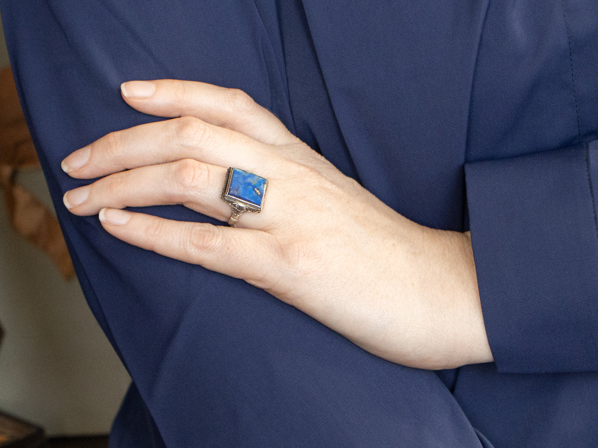 Stunning Art Deco Lapis Cocktail Ring