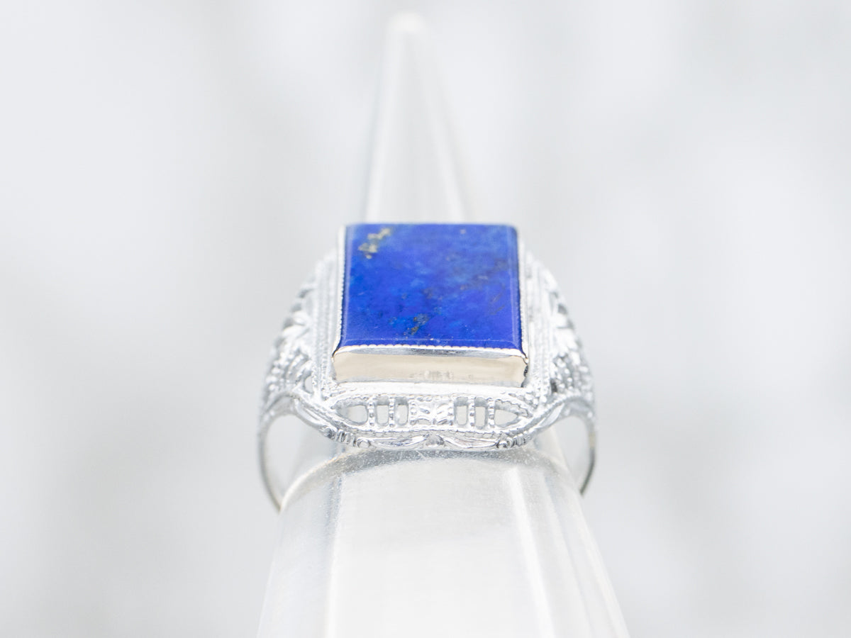 Art Deco Gold Lapis Filigree Ring