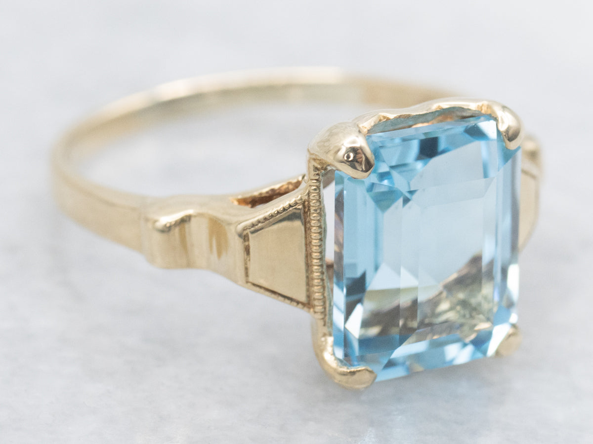 Victorian Revival Blue Topaz Solitaire Ring