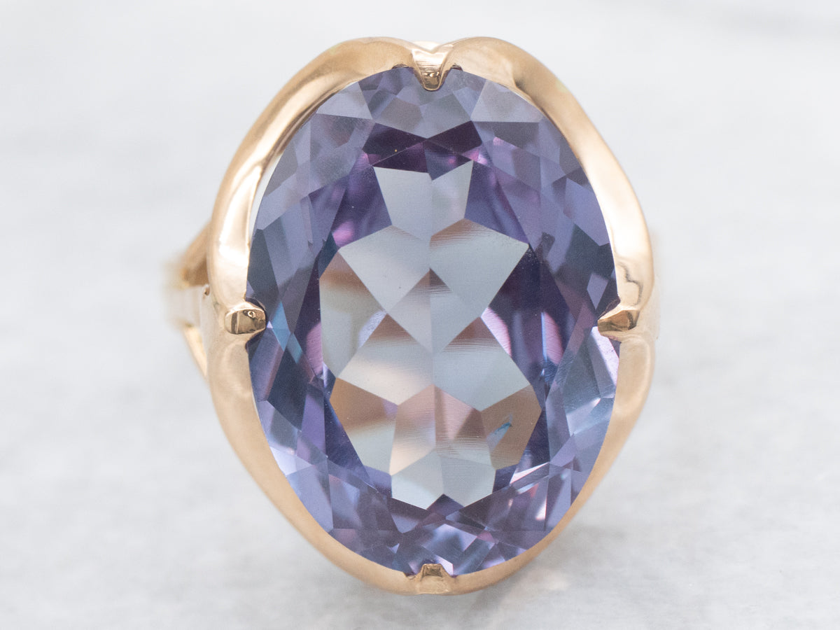 Synthetic Alexandrite Cocktail Ring in Vintage Gold Setting