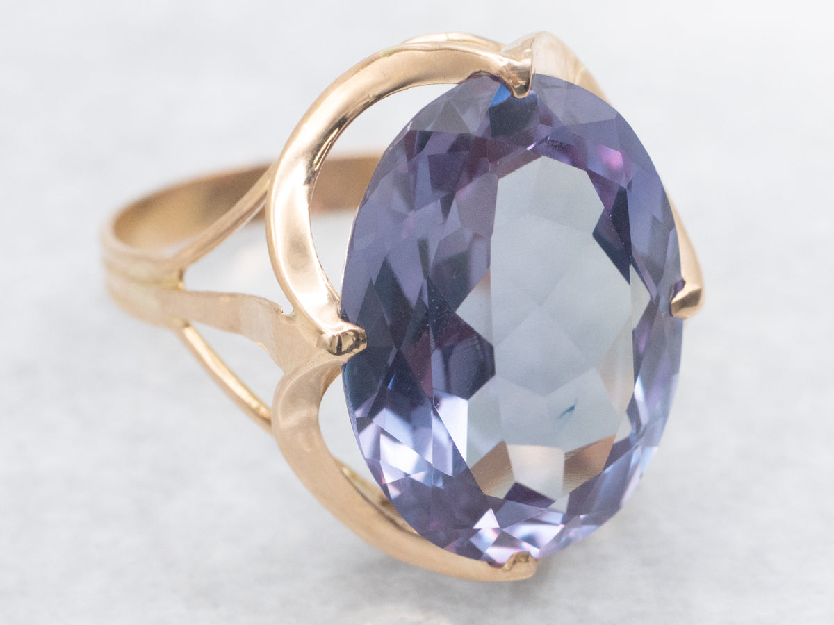 Synthetic Alexandrite Cocktail Ring in Vintage Gold Setting