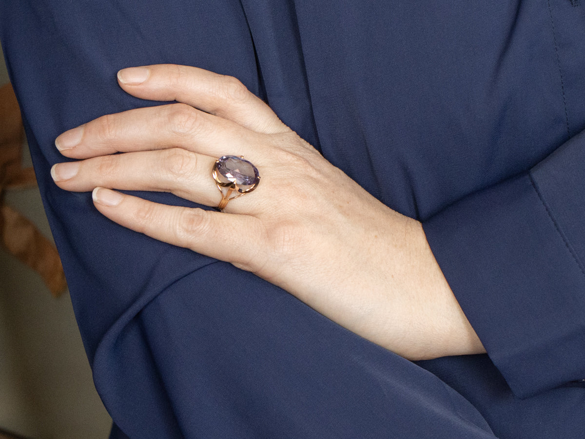 Synthetic Alexandrite Cocktail Ring in Vintage Gold Setting