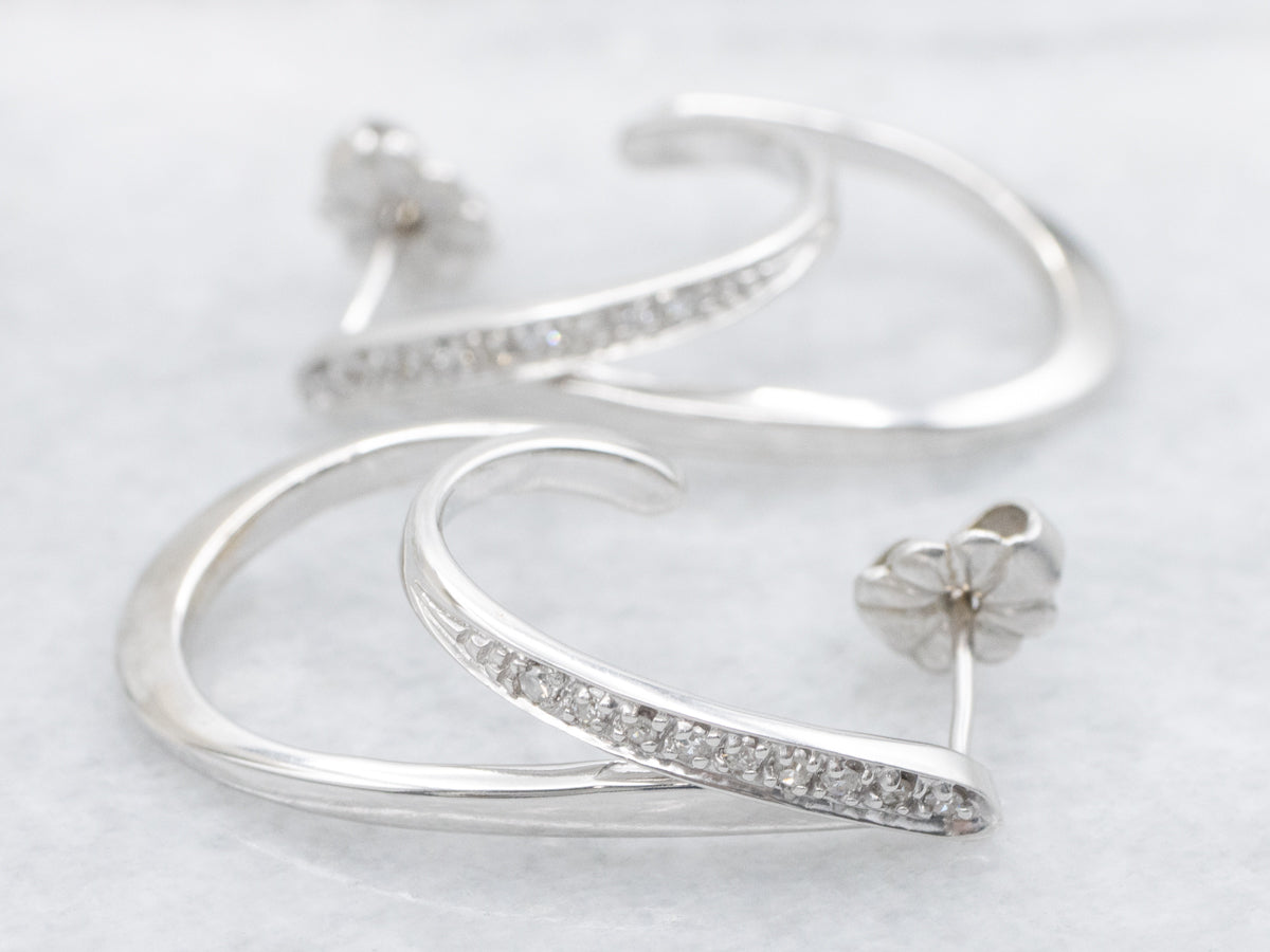 Modernist Double Diamond Hoop Earrings
