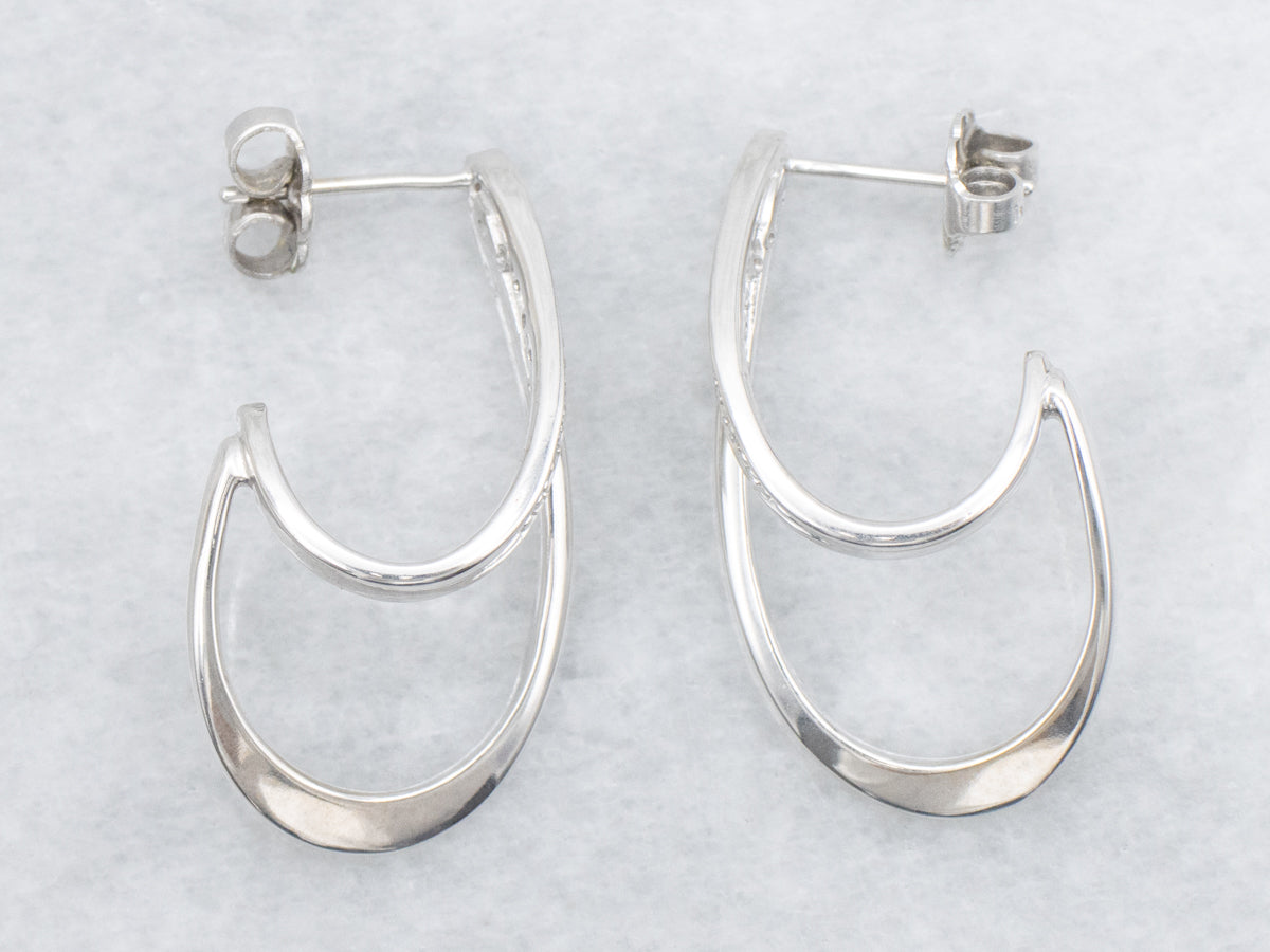 Modernist Double Diamond Hoop Earrings