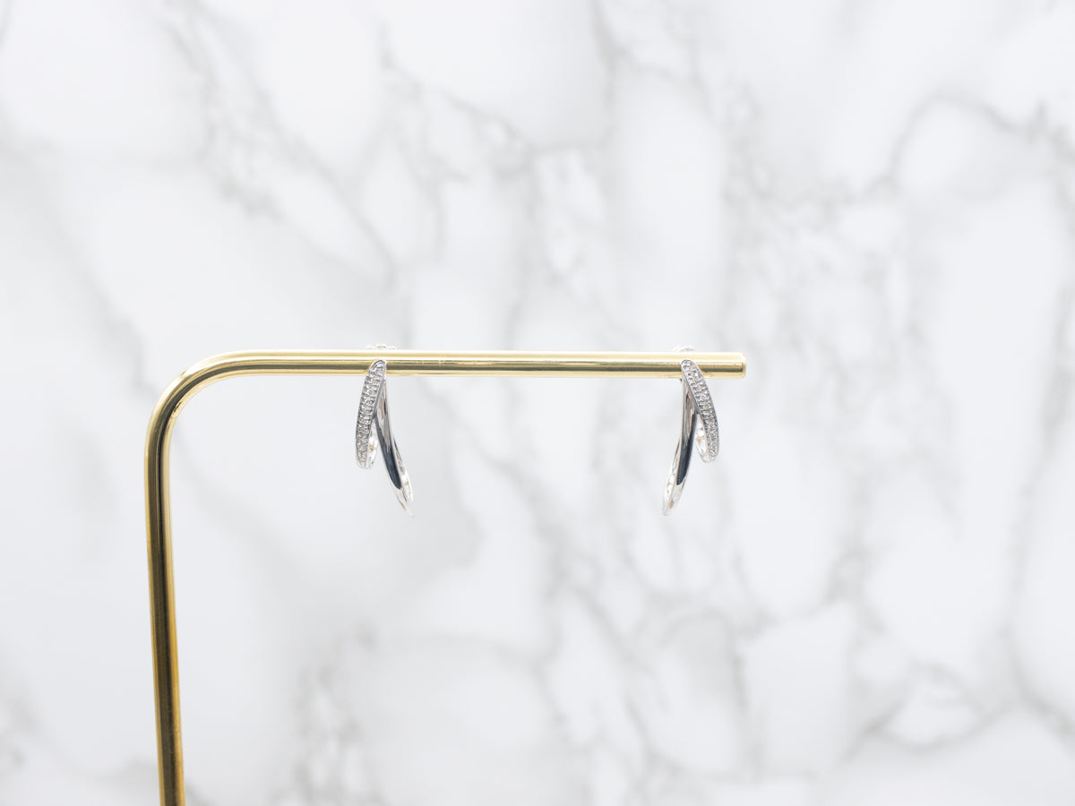 Modernist Double Diamond Hoop Earrings
