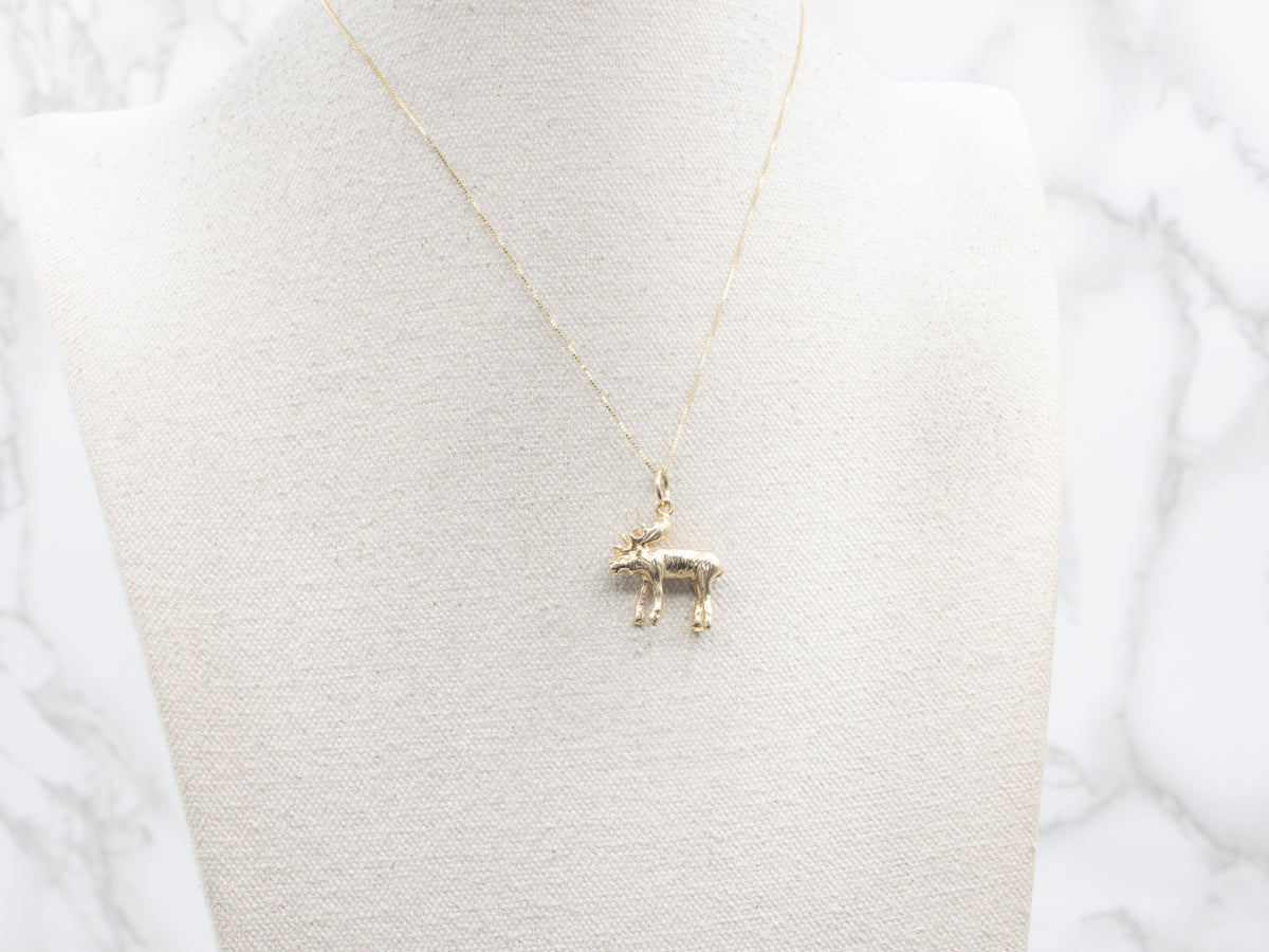 Large Gold Moose Charm Pendant