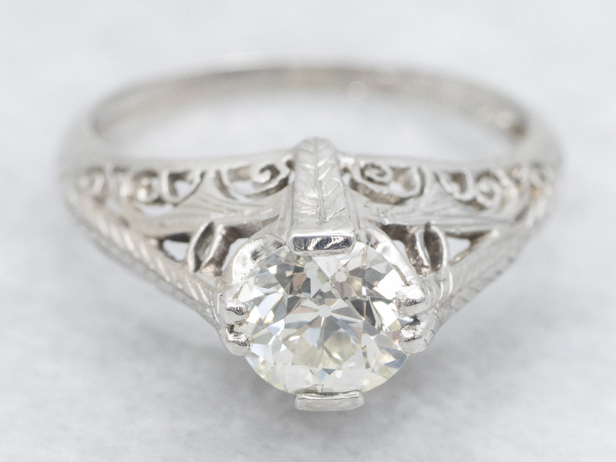 Lovely Art Deco Old European Cut Diamond Solitaire Engagement Ring