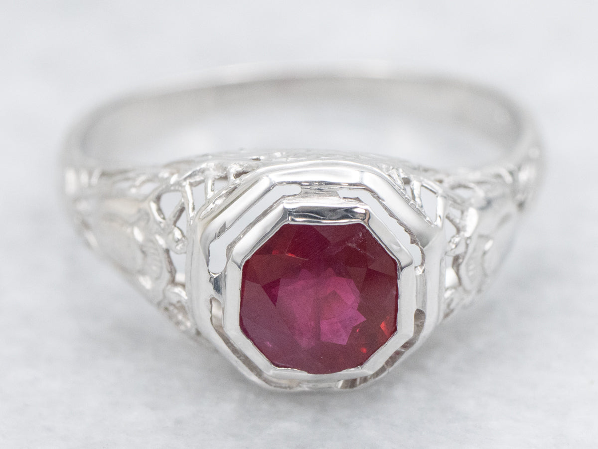 Art Deco Ruby Solitaire Engagement Ring