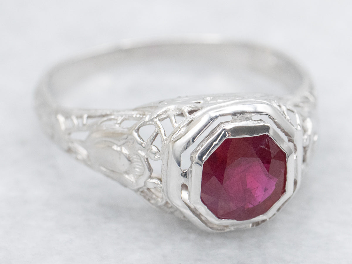 Art Deco Ruby Solitaire Engagement Ring